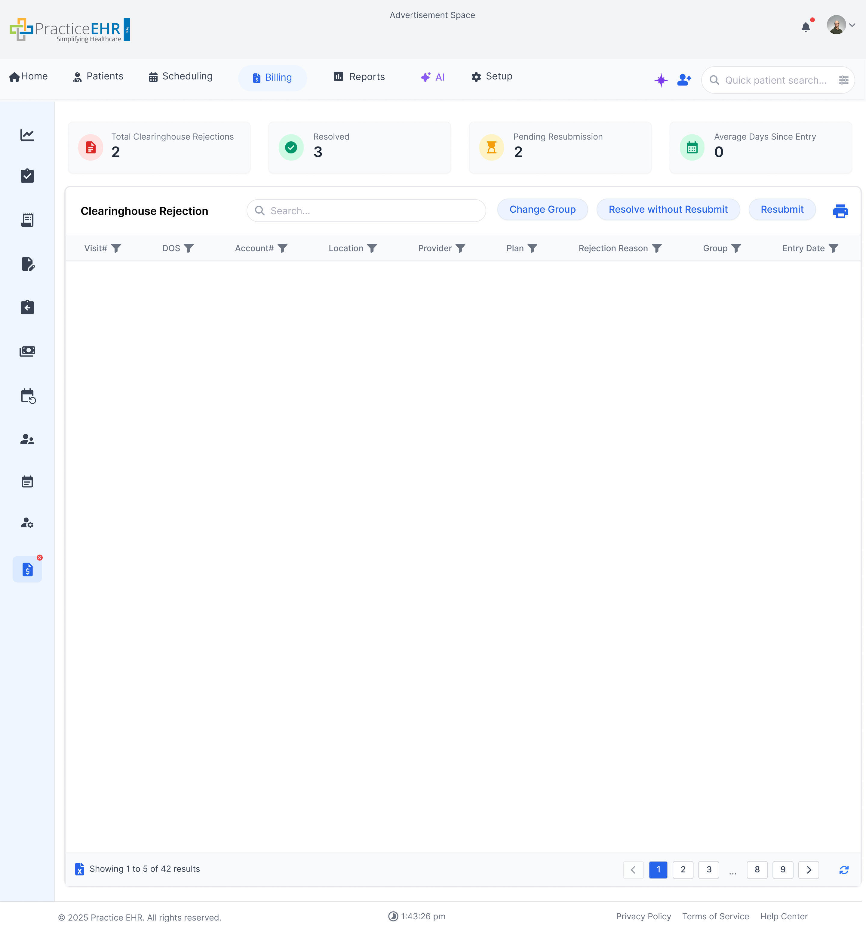 Clearinghouse Rejection Screenshot